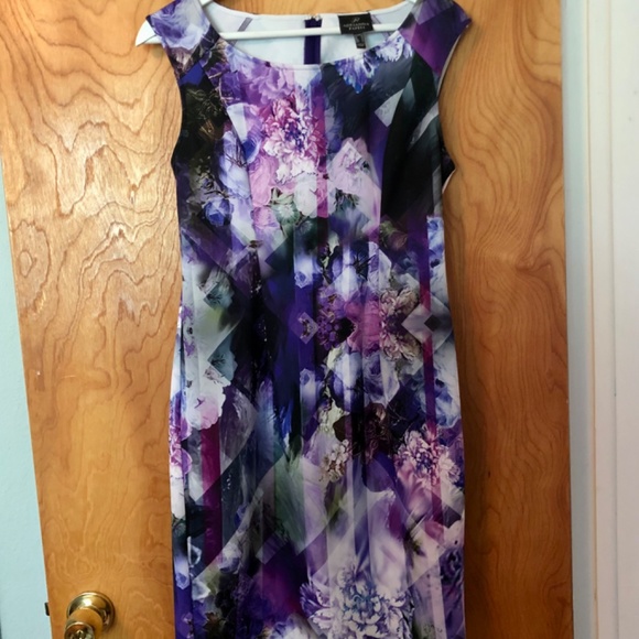 Adrianna Papell Dress Floral Knee Length Purple - Picture 4 of 6